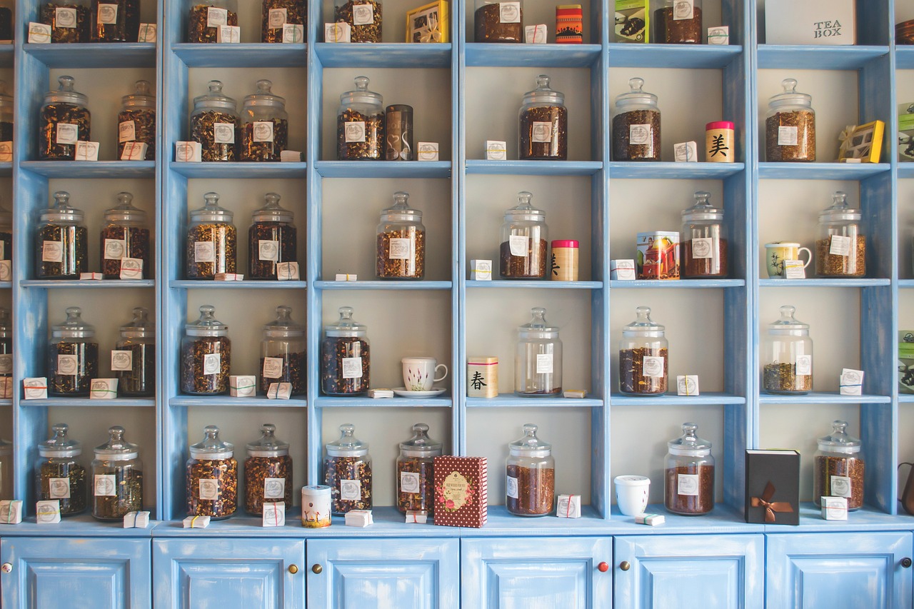 jars herbs shelves store shop 1853439